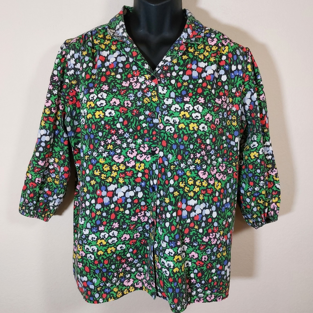 Vintage 60s Floral, Puff Sleeve Multi colored shirt, size large